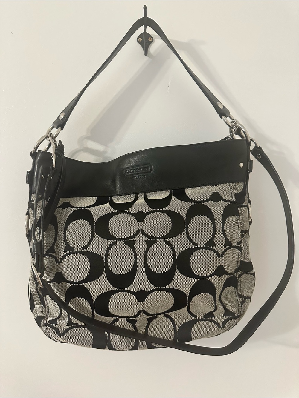 Coach Black Signature Zoe hobo vintage Canvas Shoulder Bag